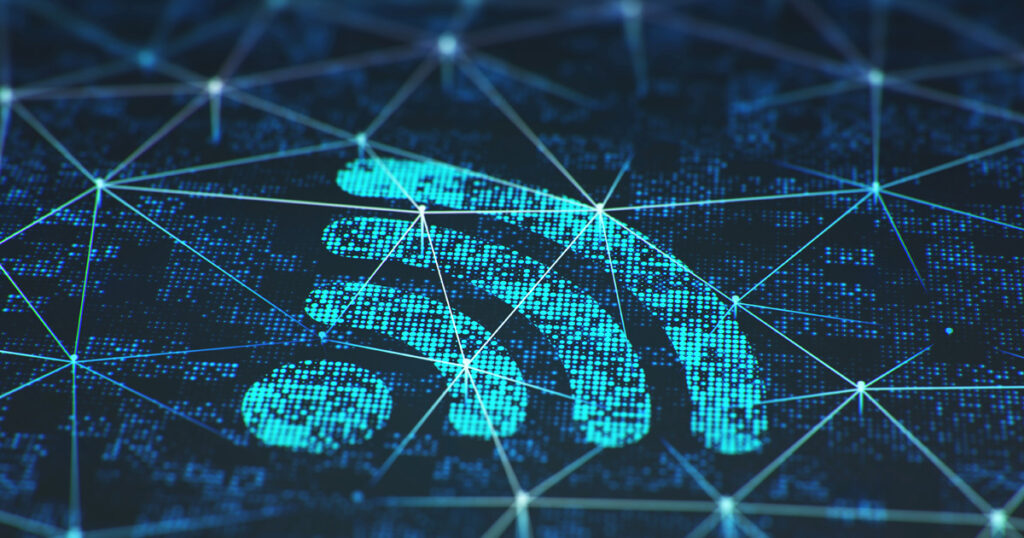 Wi-Fi symbol over a mesh network graphic