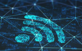 Wi-Fi symbol over a mesh network graphic