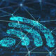 Wi-Fi symbol over a mesh network graphic