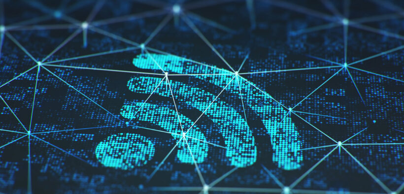 Wi-Fi symbol over a mesh network graphic